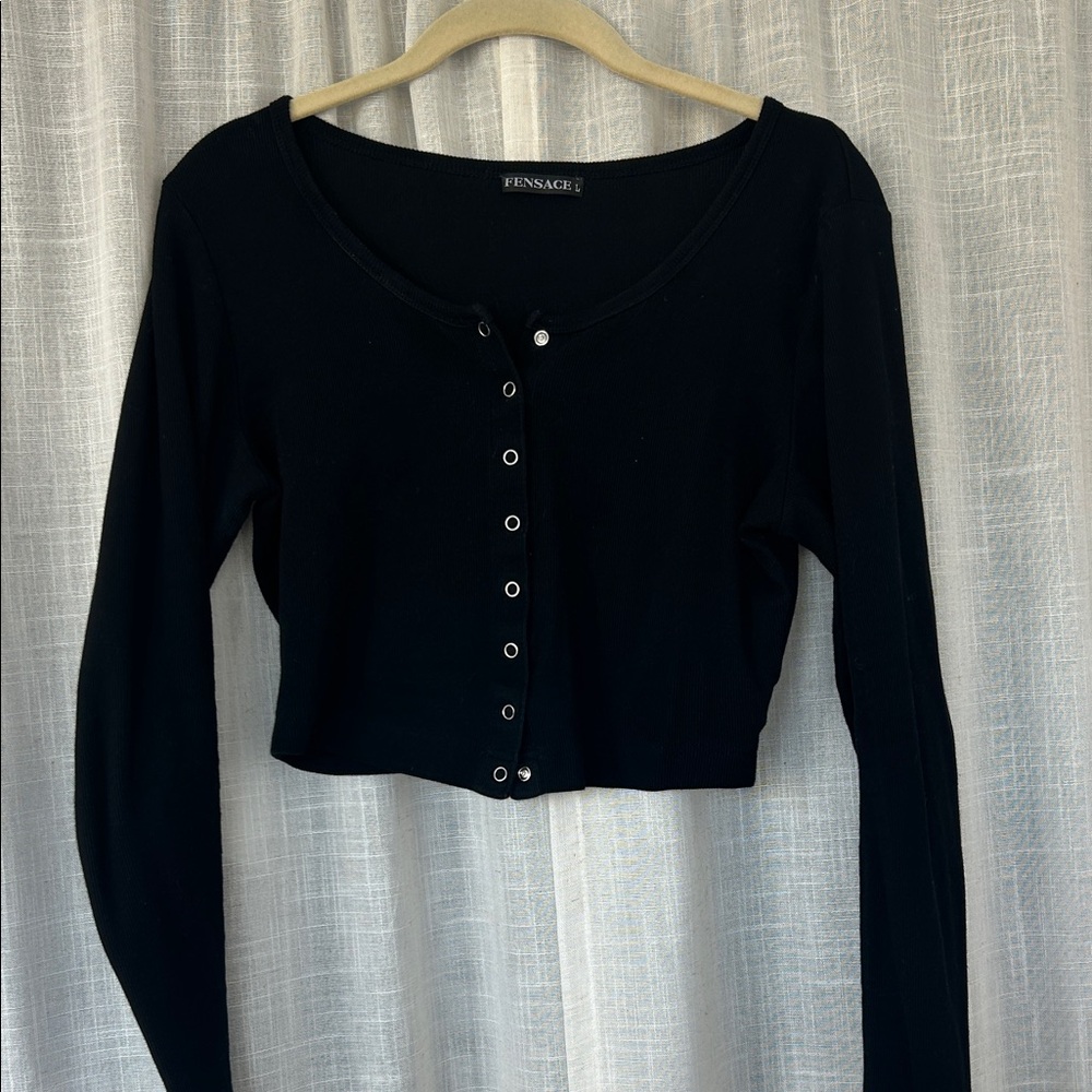 Black Button Up Cropped Tee